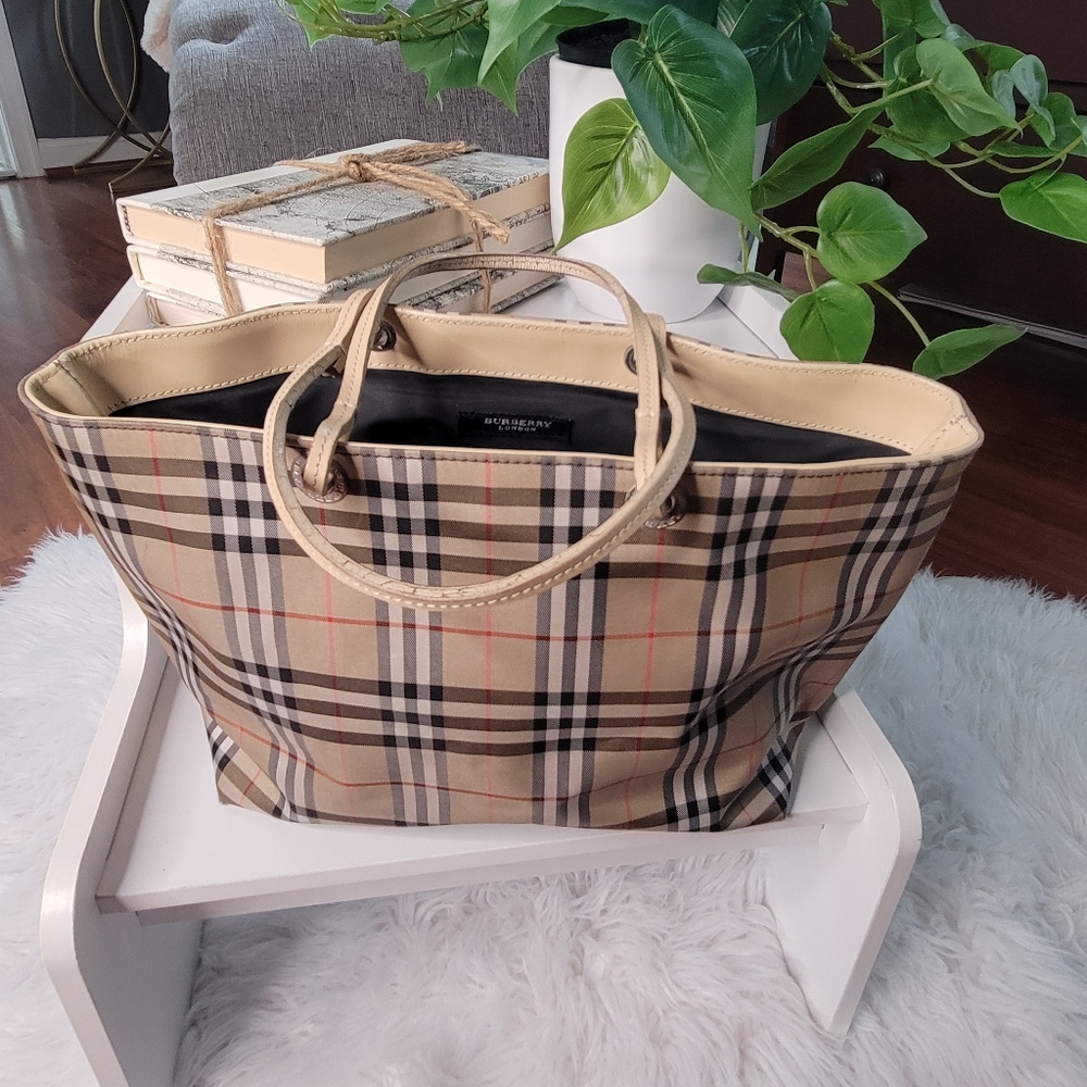 Authentic Burberry Check Shopper Tote Blue Label